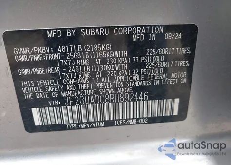 2024 Subaru Crosstrek Premium from USA, damaged, VIN JF2GUADC8RH892446